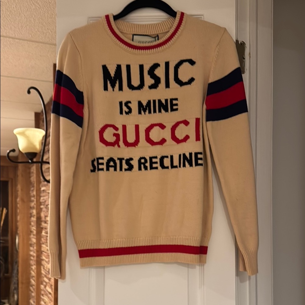Italian Designer Cream Sweater with Red and Blue Accents
